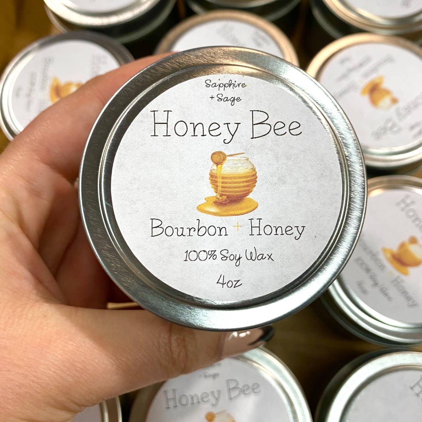 Honey Bee Crystal Tin Candle