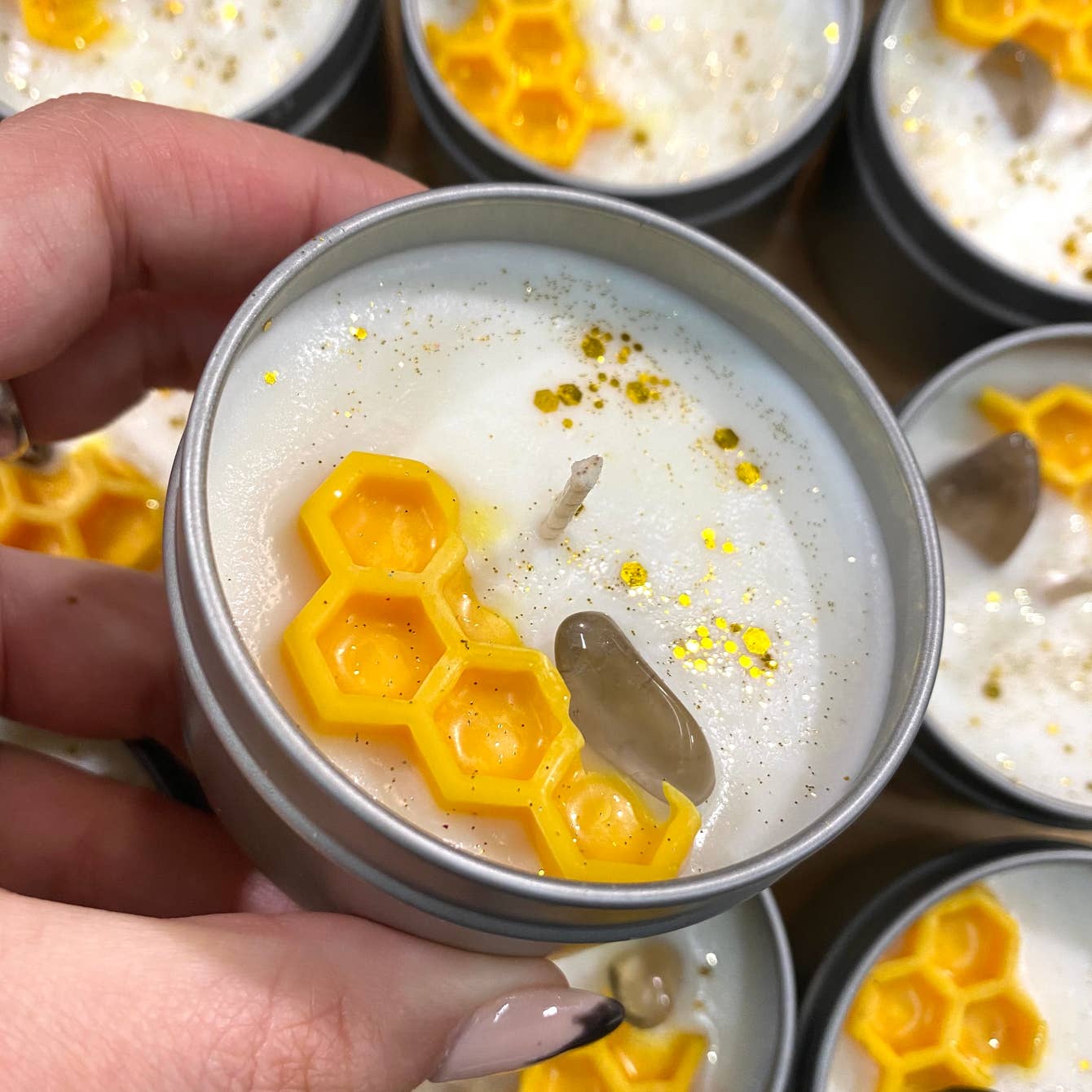 Honey Bee Crystal Tin Candle