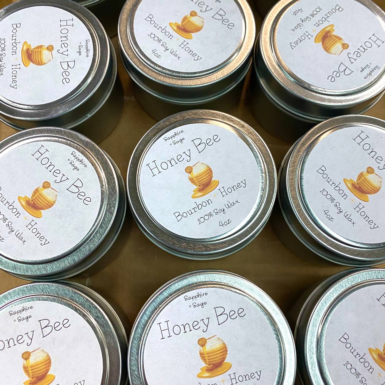 Honey Bee Crystal Tin Candle
