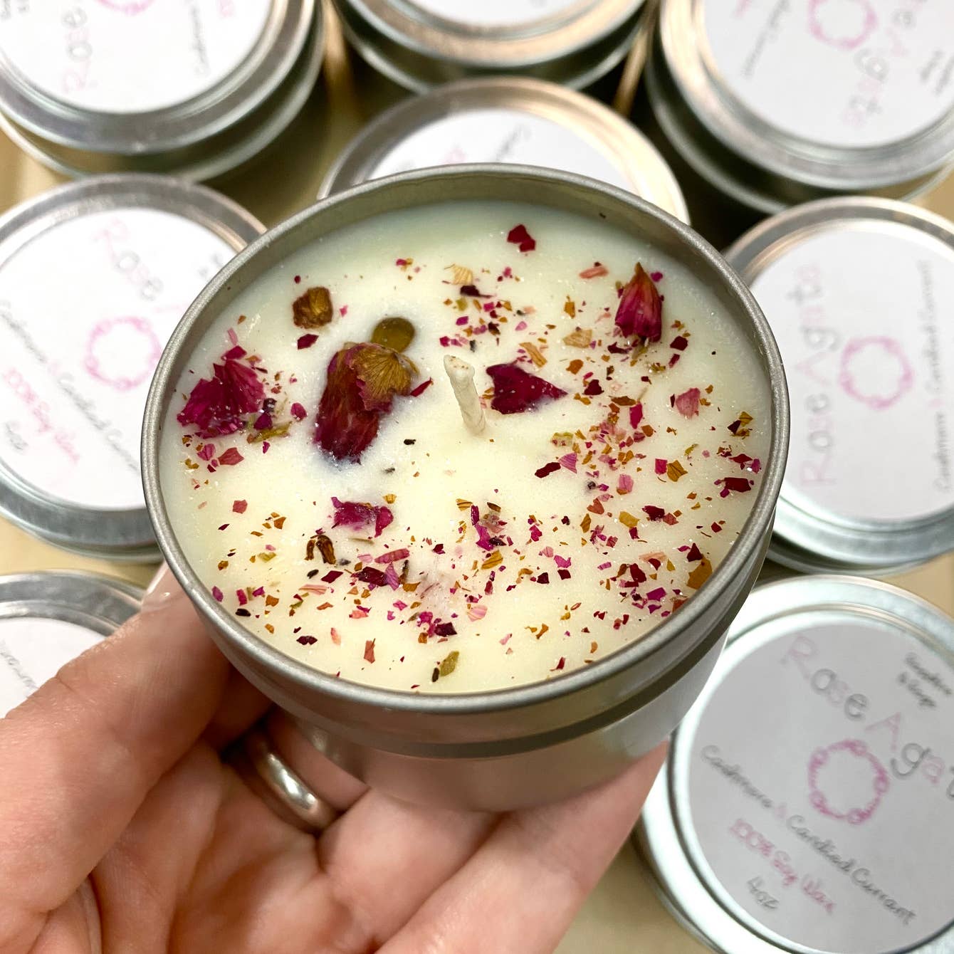 Rose Agate Tin Candle