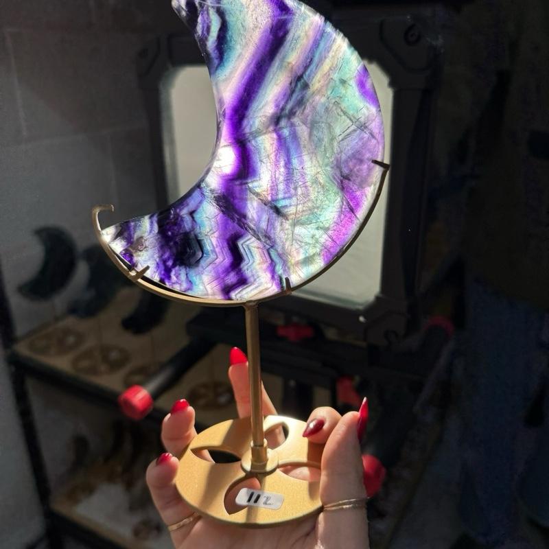 Fluorite Moon on Gold Stand - Clarity & Calm Energy