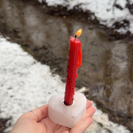 Selenite Heart Candle Holder - Fits Chime & Ritual Candles