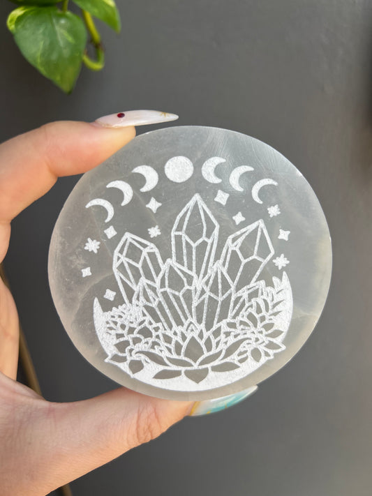 Selenite Etched Crystal Plate