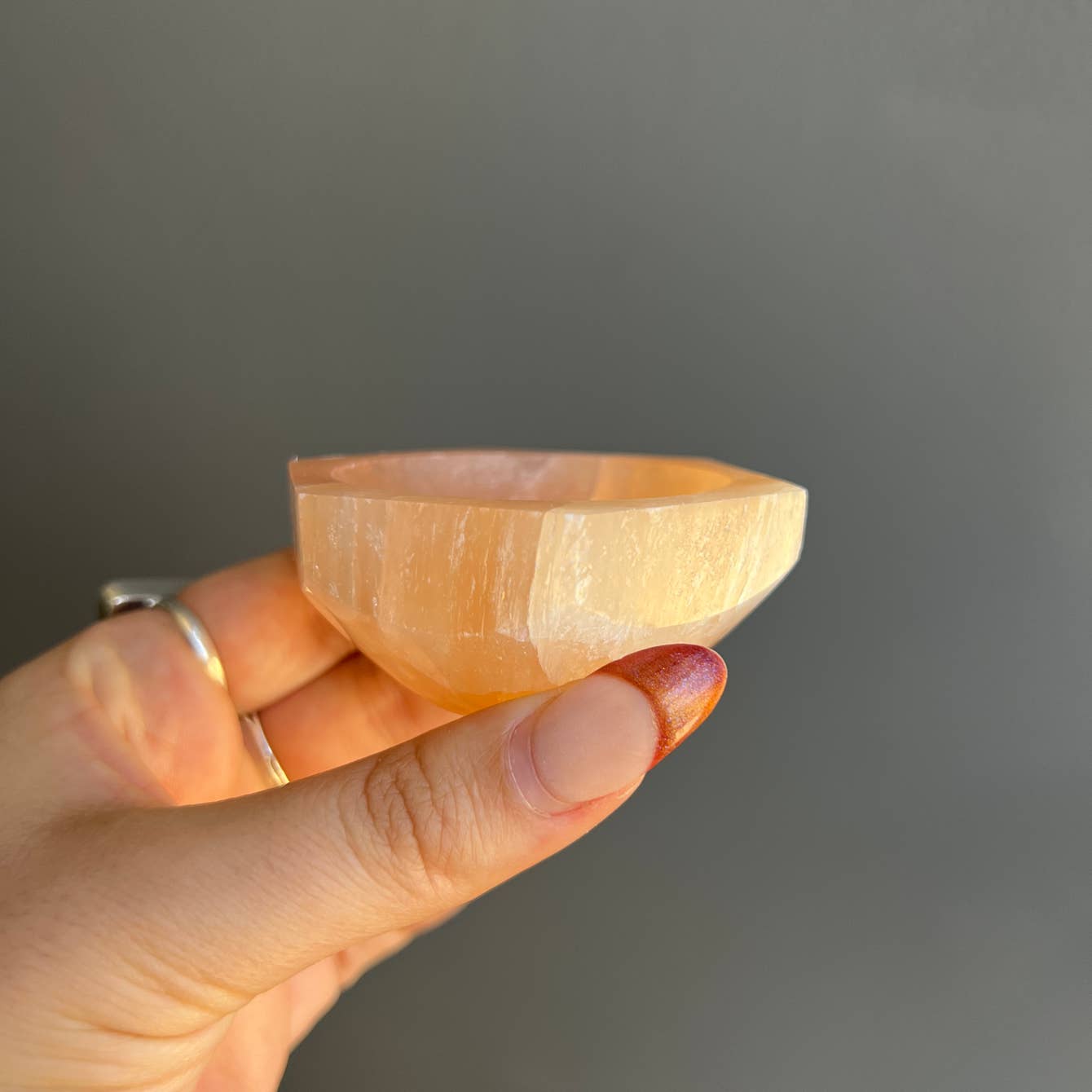 Peach Selenite Hexagon Crystal Bowl