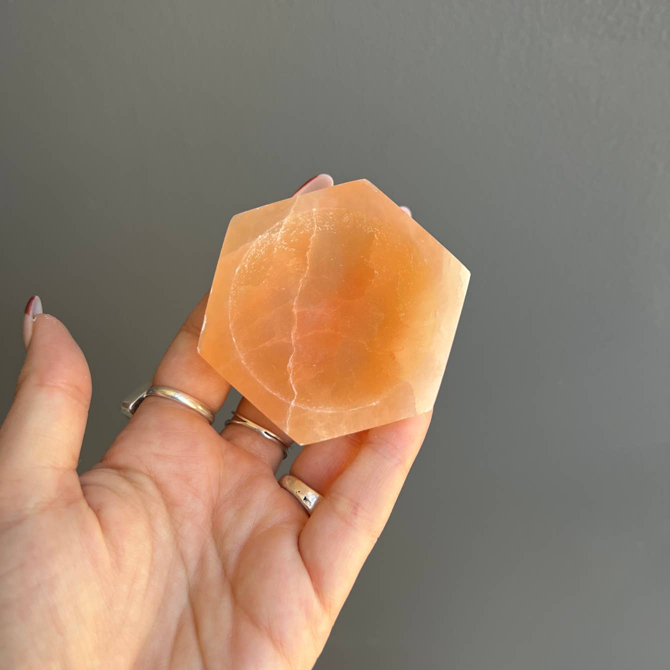 Peach Selenite Hexagon Crystal Bowl