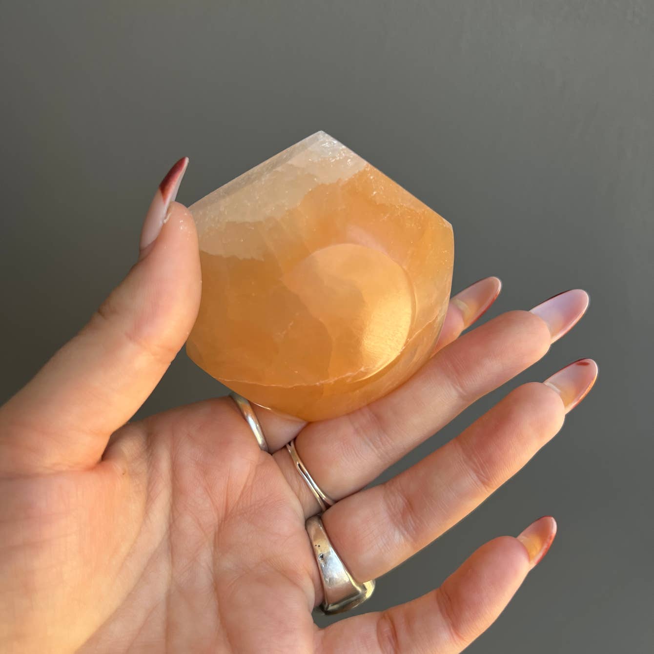 Peach Selenite Hexagon Crystal Bowl