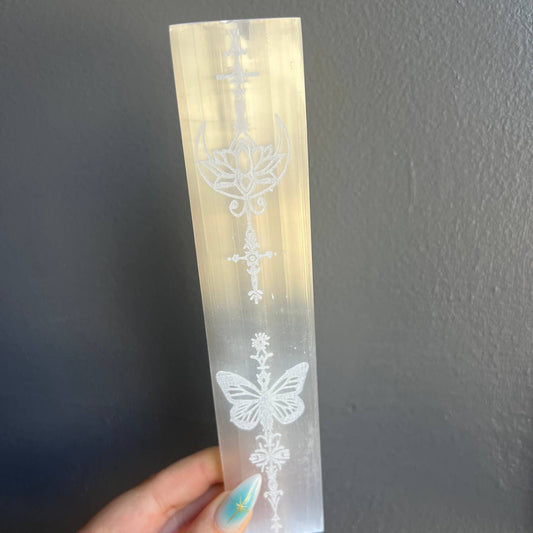 Etched Selenite Butterfly Crystal Charging Bar