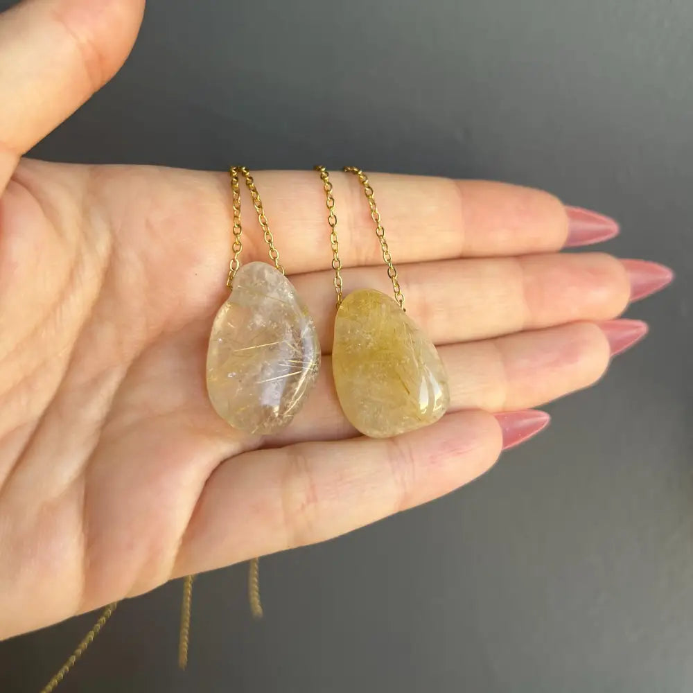 Golden Rutilated Quartz necklace with white yellow stone pendants