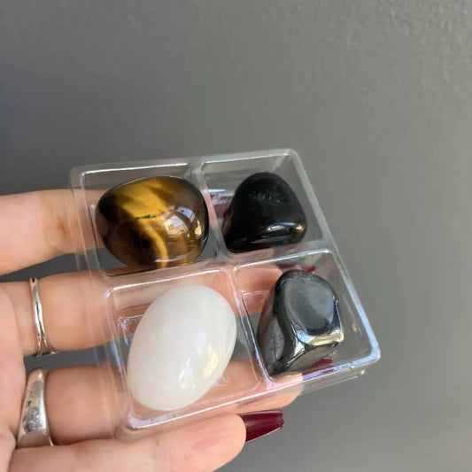 Tiger eye stone in clear plastic tray from genuine crystal healing set