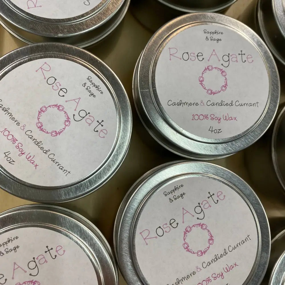 Rose Agate Tin Candle with Real Roses, 4oz Scented Set