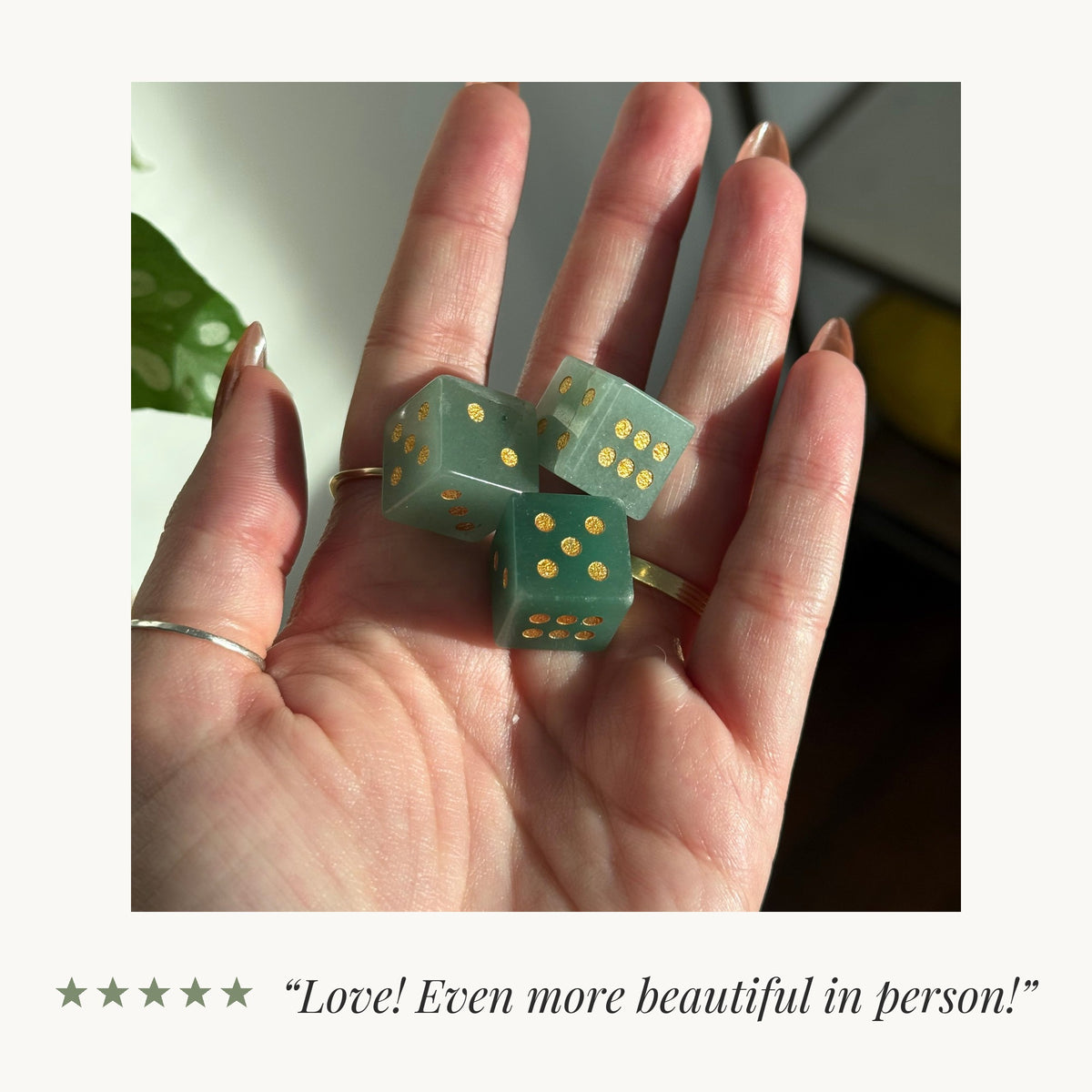 Five-star review from a verified buyer: “Love! Even more beautiful in person!”