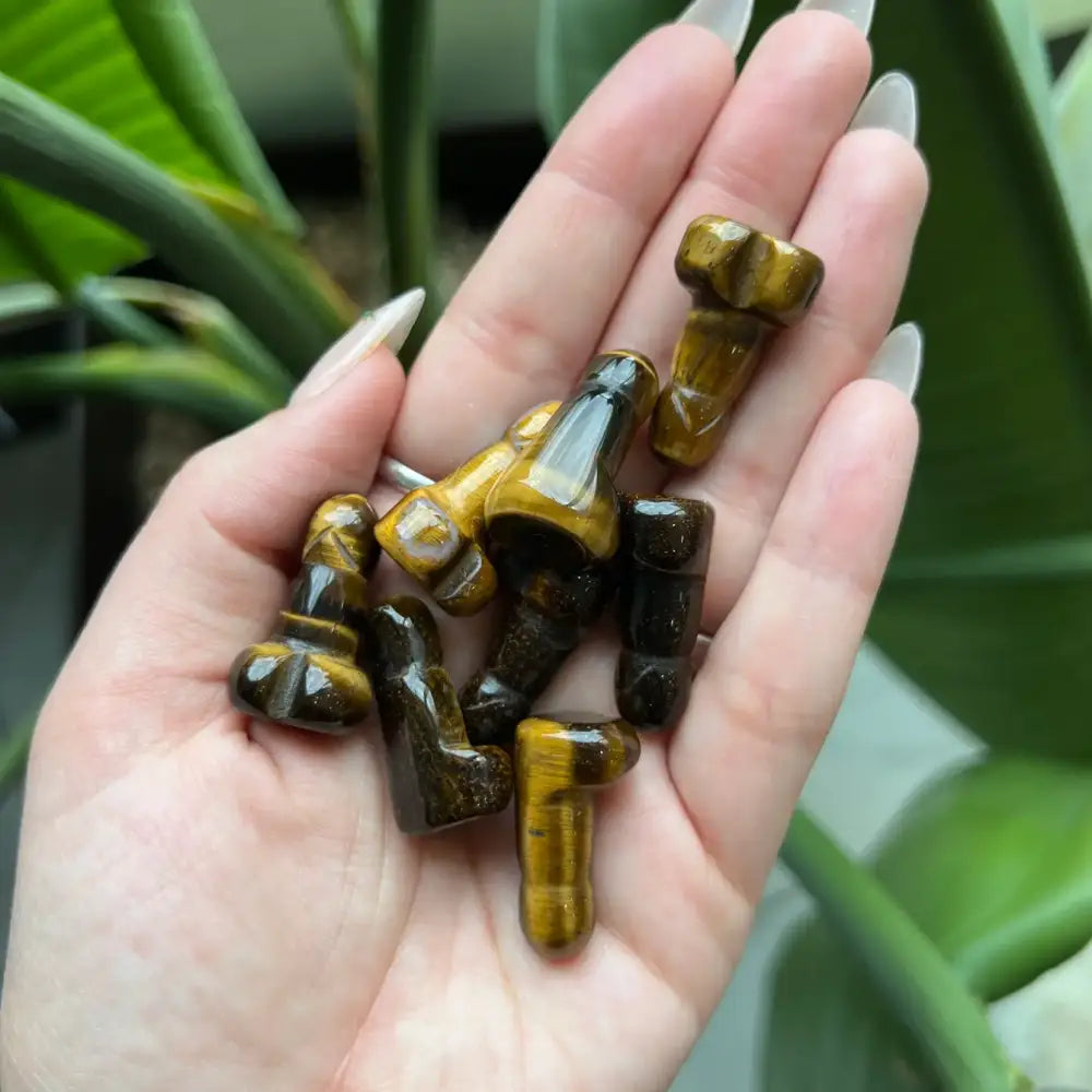 1 inch tiger eye stone phallus carving for pets, natural brown yellow polish