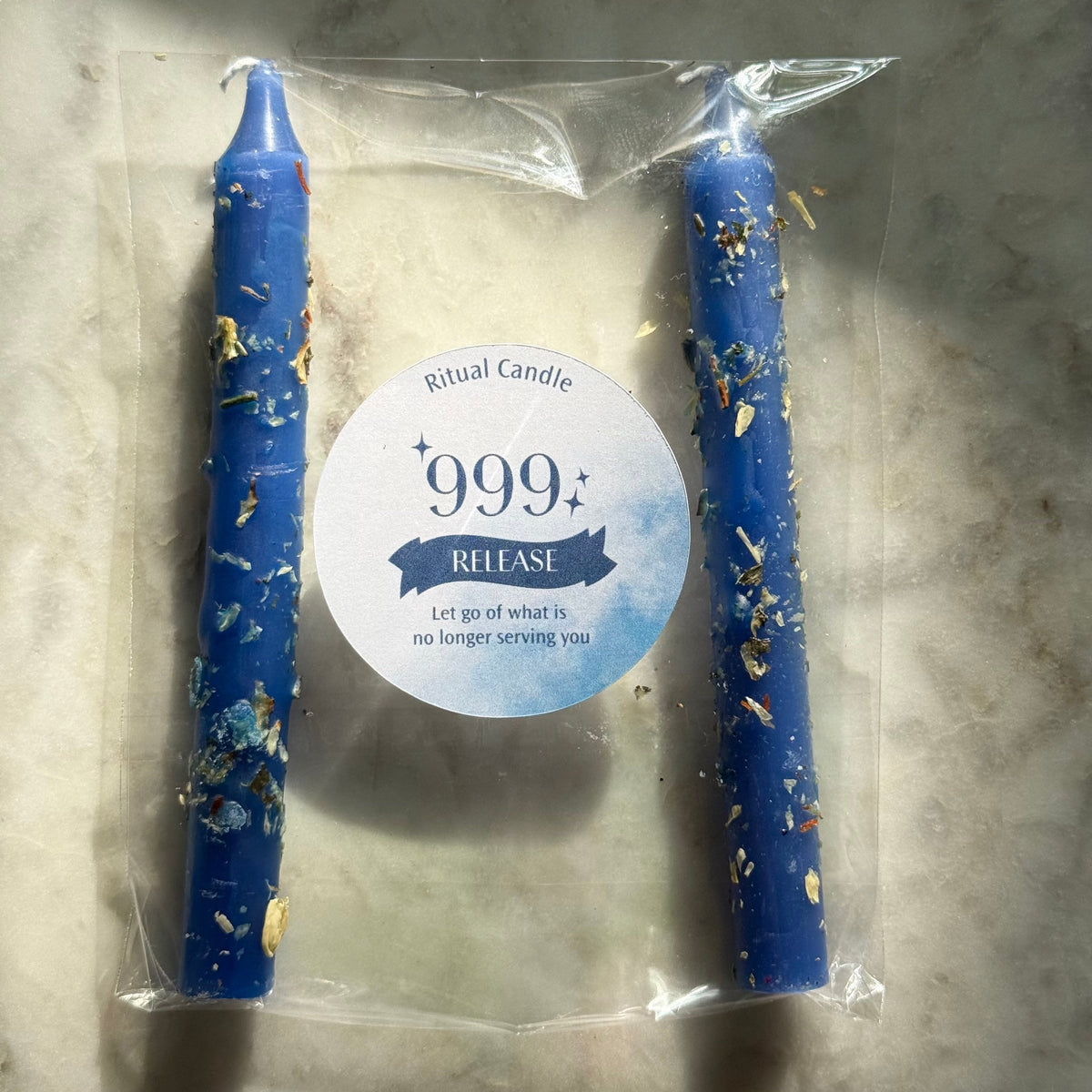 Navy 999 Release ritual candle pair with herb inclusions