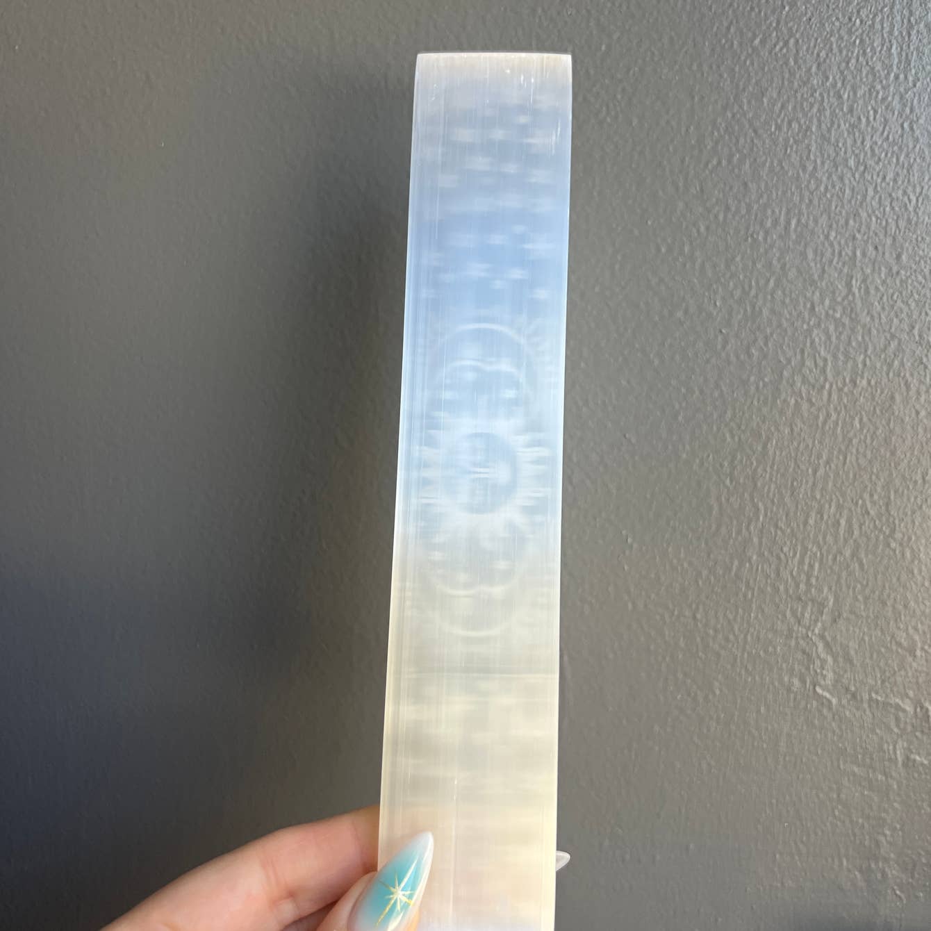 Etched Selenite Sun & Moon Crystal Charging Bar