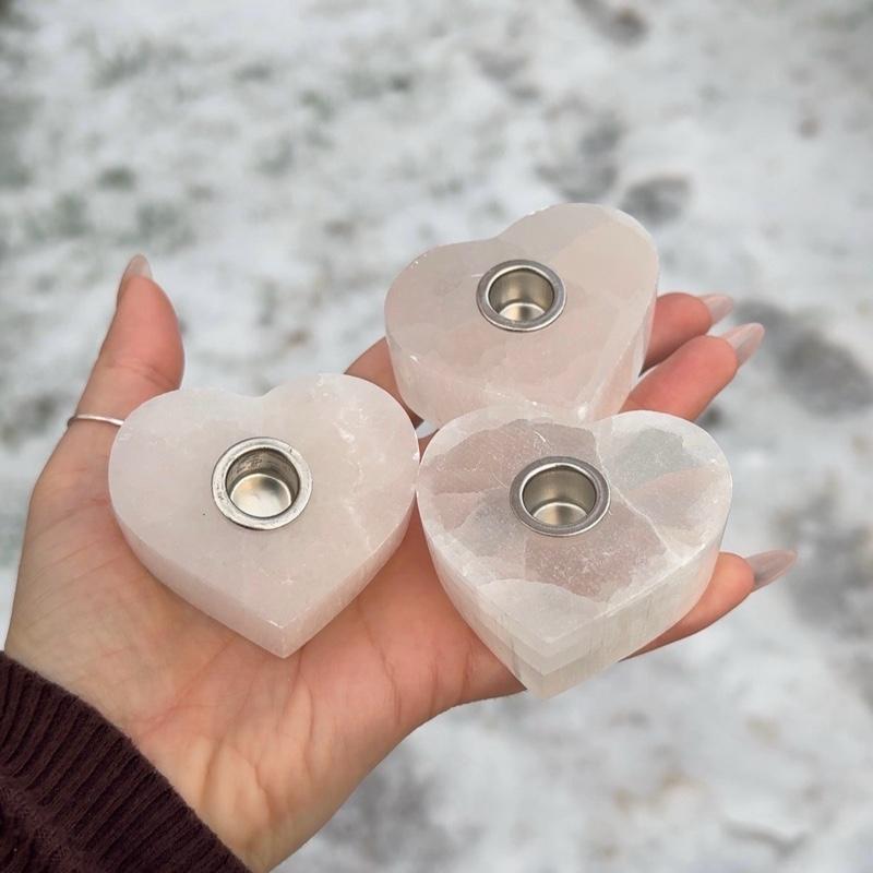 Selenite Heart Candle Holder - Fits Chime & Ritual Candles
