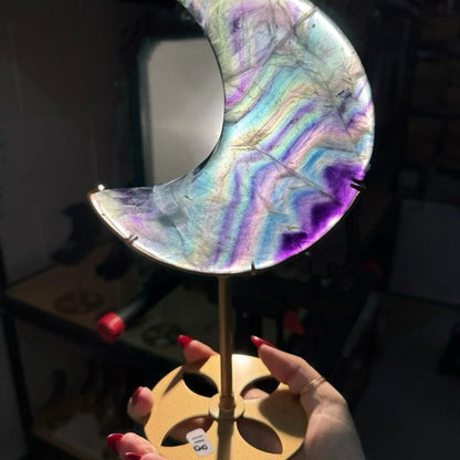 Fluorite Moon on Gold Stand - Clarity & Calm Energy