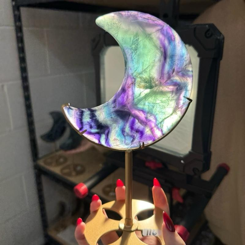 Fluorite Moon on Gold Stand - Clarity & Calm Energy