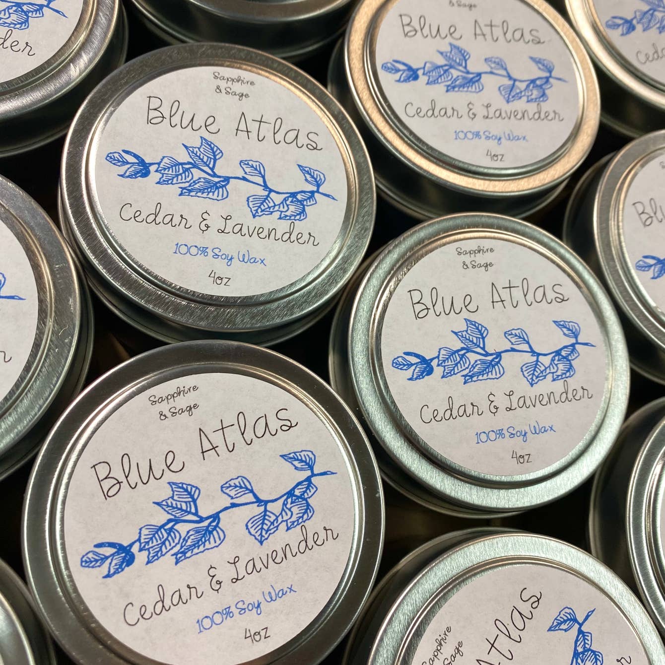 Blue Atlas Crystal Tin Candle