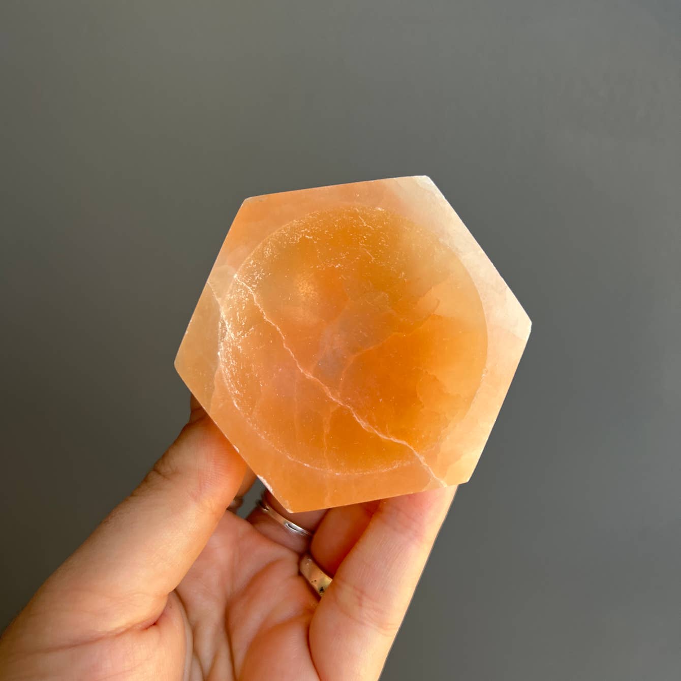 Peach Selenite Hexagon Crystal Bowl