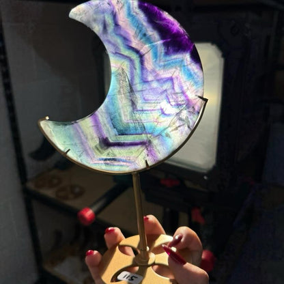 Fluorite Moon on Gold Stand - Clarity & Calm Energy