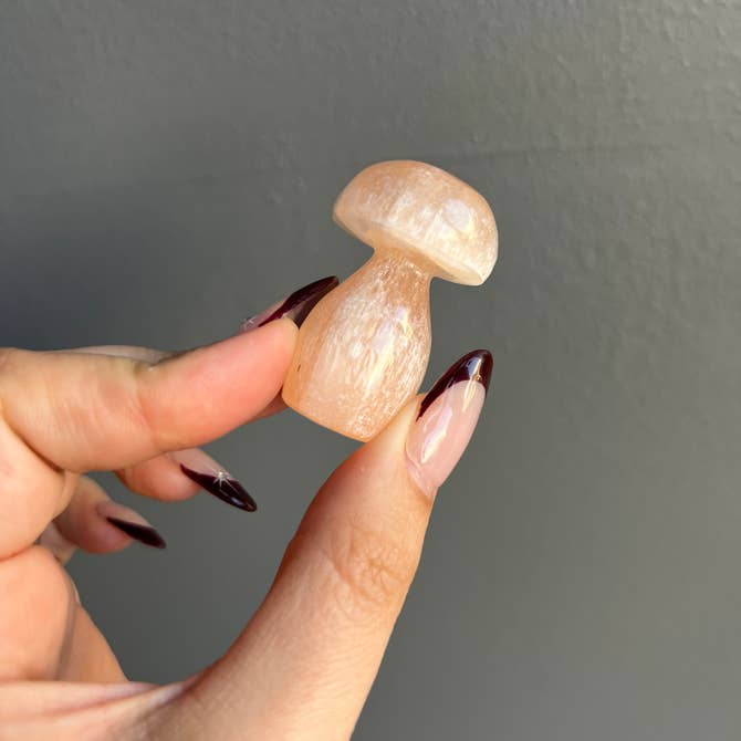 Mushroom Peach Selenite Crystal Carving