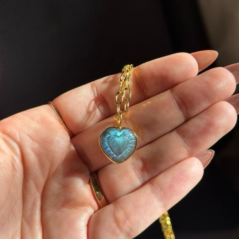 Crystal Heart Necklace - Gold-Fill Paperclip Chain, 18 in. + 2 in. Extension