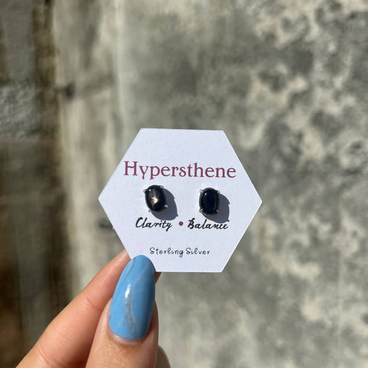 Hypersthene Star Gemstone Stud Earrings