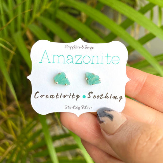Amazonite Gemstone Stud Earrings