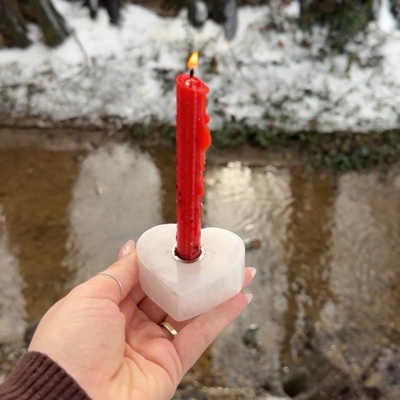 Selenite Heart Candle Holder - Fits Chime & Ritual Candles