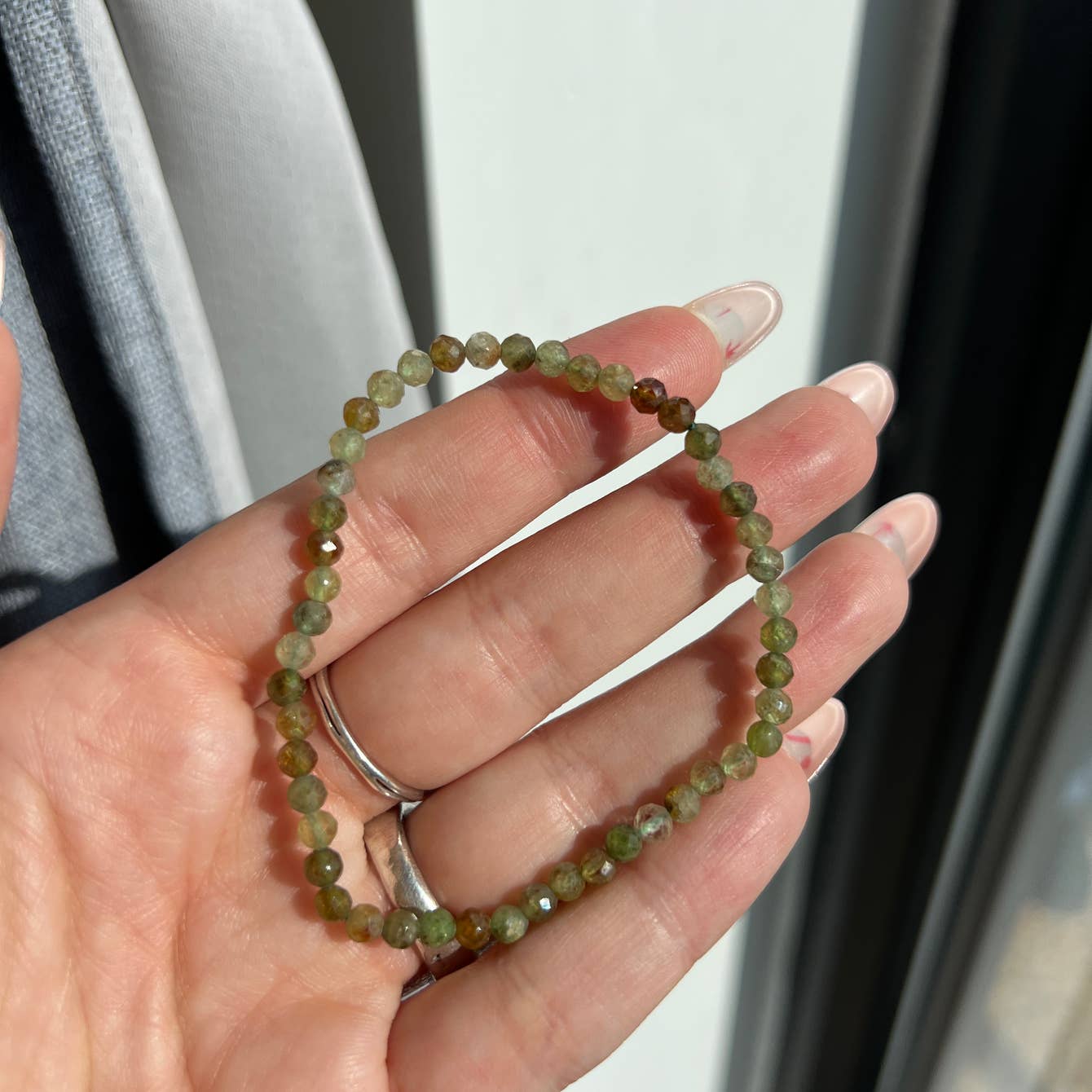 Green Garnet Faceted Crystal Beaded Bracelet