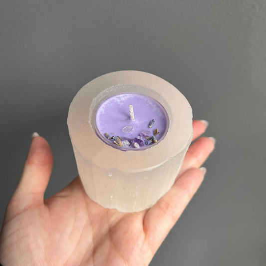 Selenite Round Crystal Candle Holder