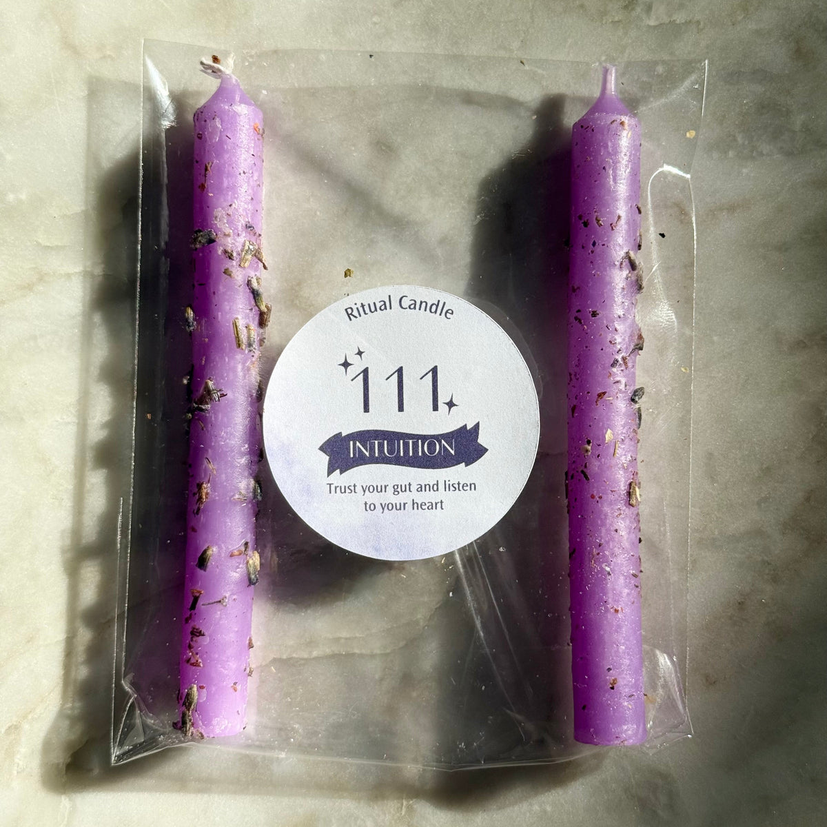 111 Intuition lavender ritual candle pair with botanical inclusions