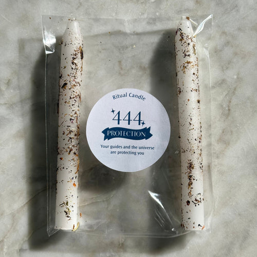444 Protection white ritual candle pair with herb inclusions