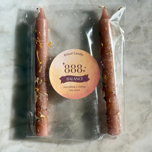 888 Balance peach ritual candle pair with herb inclusions