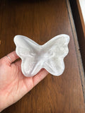 Selenite butterfly-shaped bowl top view showing the shallow basin