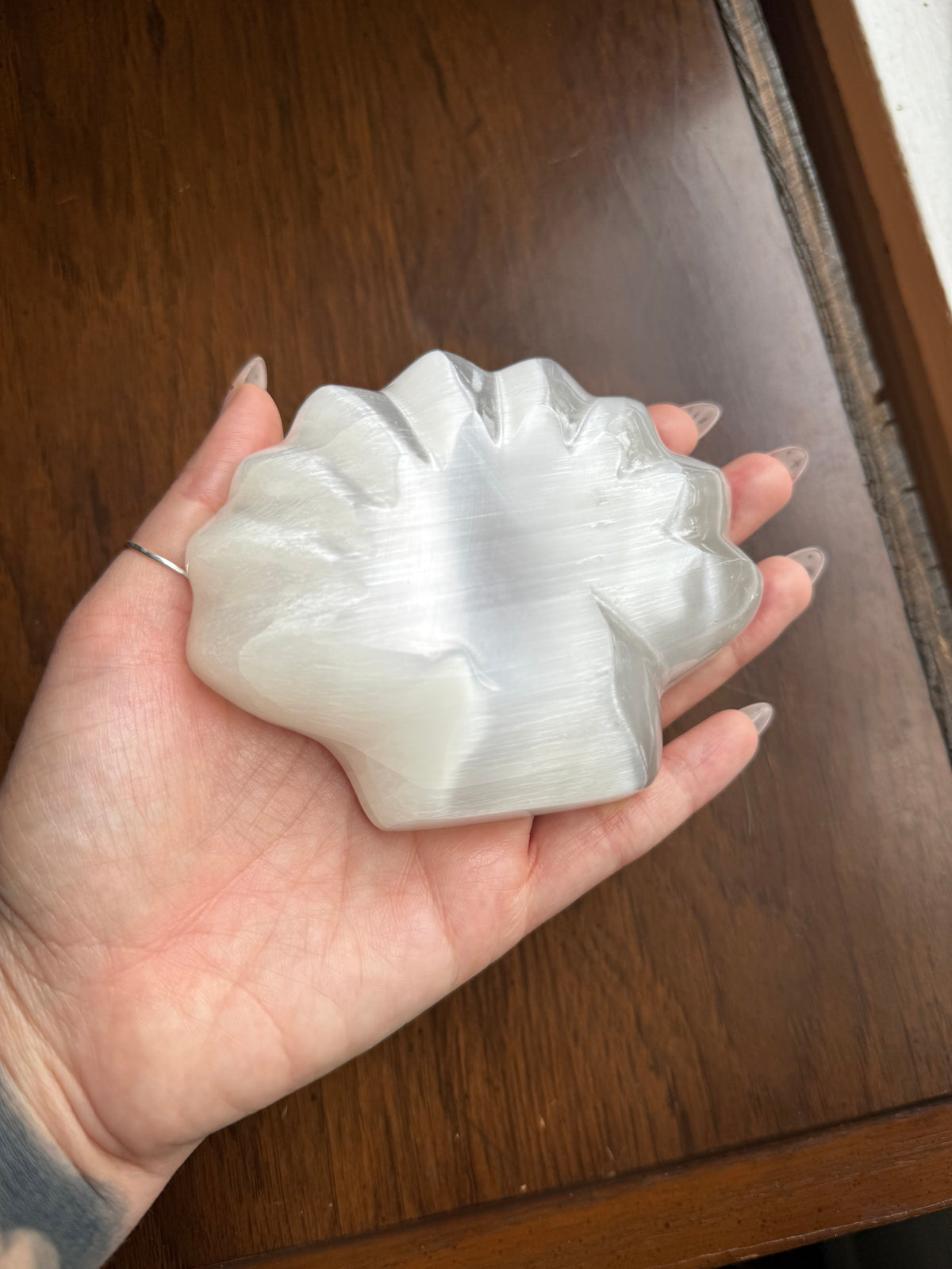 Selenite shell bowl shown from an alternate angle