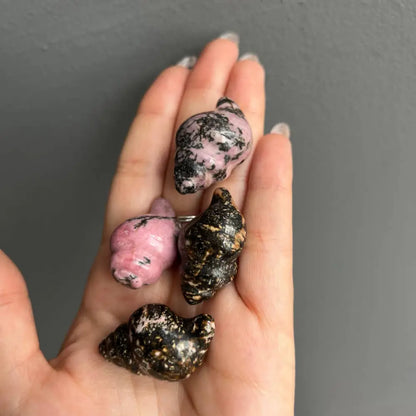 Pink black speckled seashell ring with gold accents for tranquility