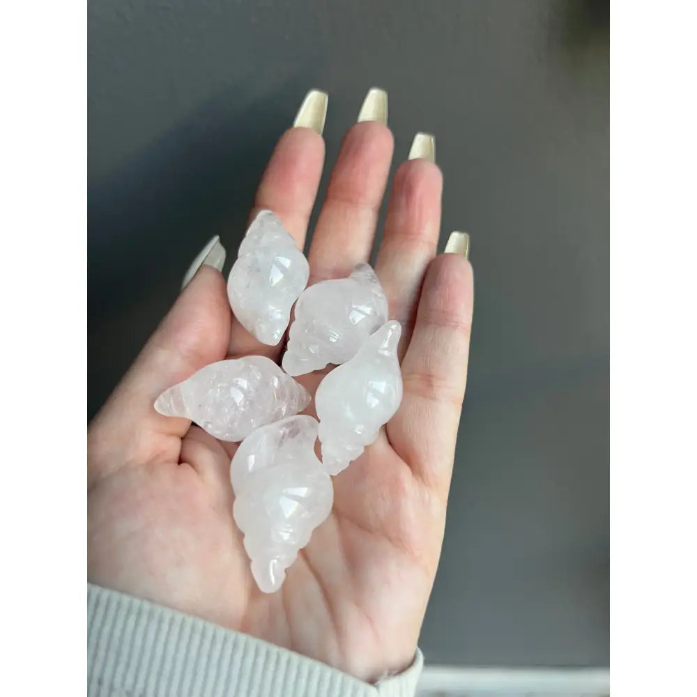 White seashell charm bracelet with 1 inch calming crystal carving for tranquility