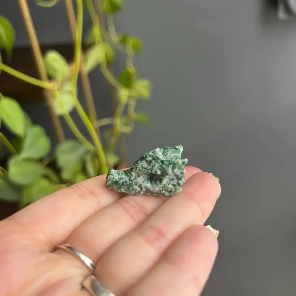 Green speckled stone pendant necklace for peace and calm