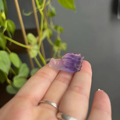 Purple amethyst crystal cluster ring on silver band for peace