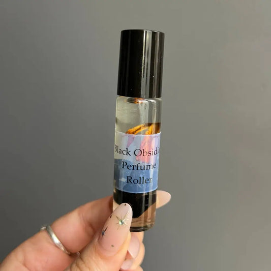 Black Obsidian Crystal Perfume Roller with Coconut Oil