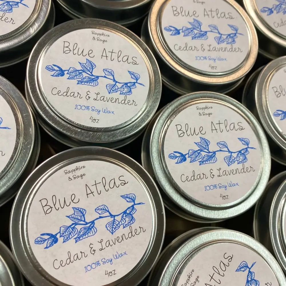 Blue Atlas Cedar and Lavender 4oz Soy Wax Candle Tin