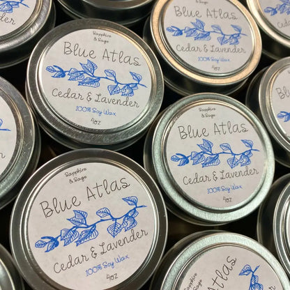 Blue Atlas Cedar and Lavender 4oz Soy Wax Candle Tin