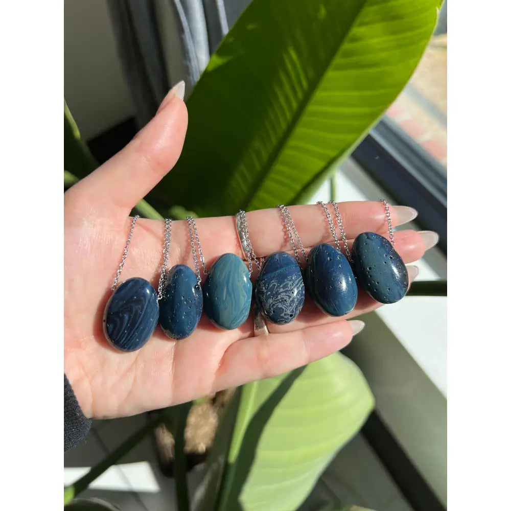 Blue marble stone pendant necklace with stainless steel chain