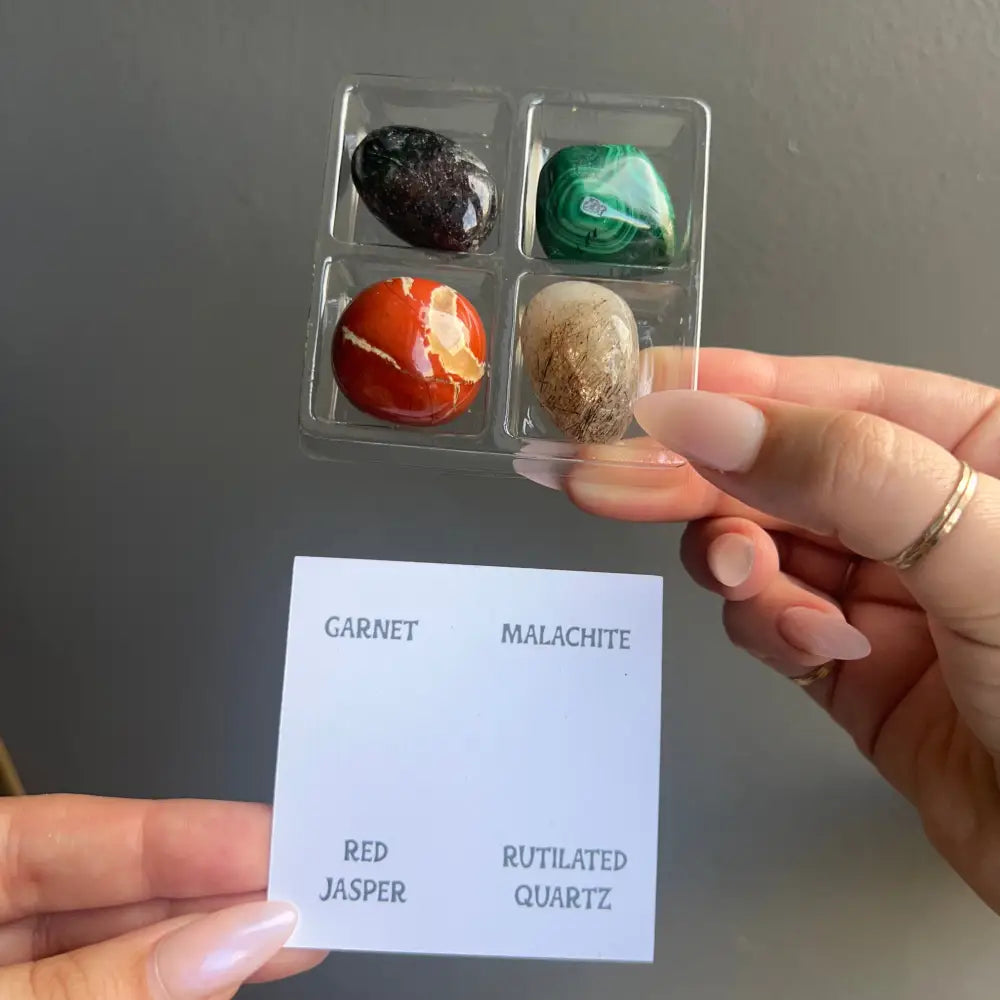 Zodiac Sign Tumbled Crystal Set: 4-stone gems in acrylic case