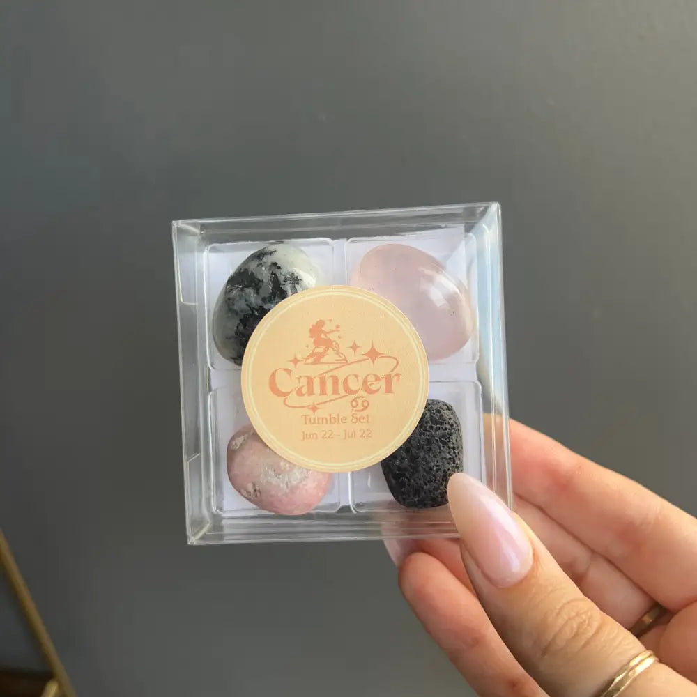 Zodiac Sign Tumbled Crystal Set in acrylic box with pink white black stones