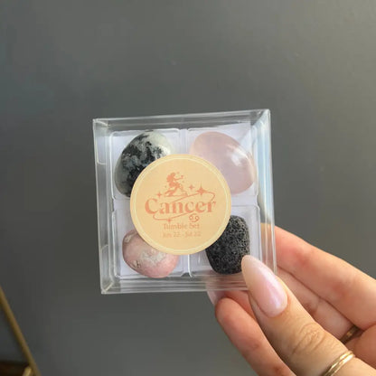 Zodiac Sign Tumbled Crystal Set in acrylic box with pink white black stones