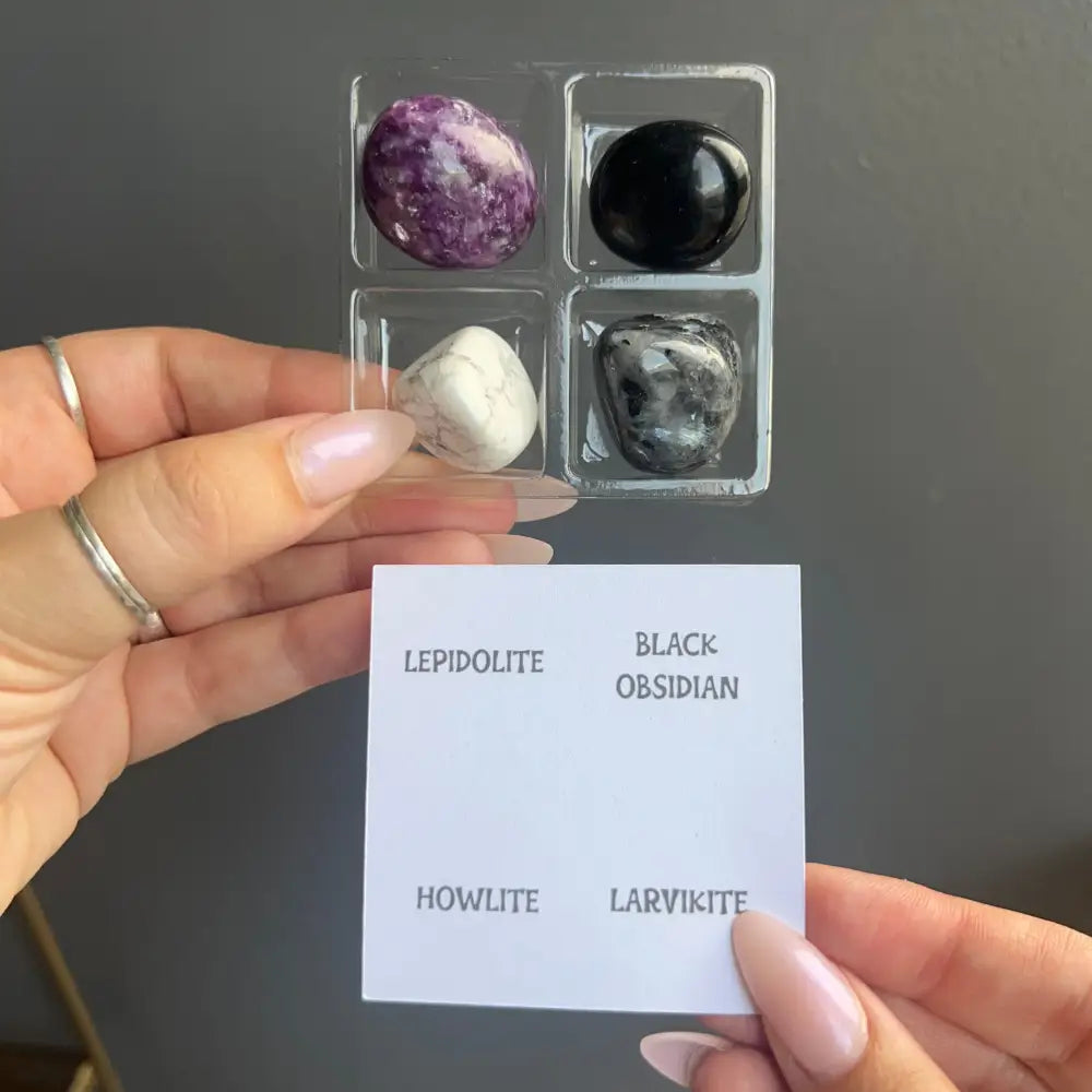 Zodiac Sign tumbled crystal set with lepidolite, black obsidian, howlite, larvikite
