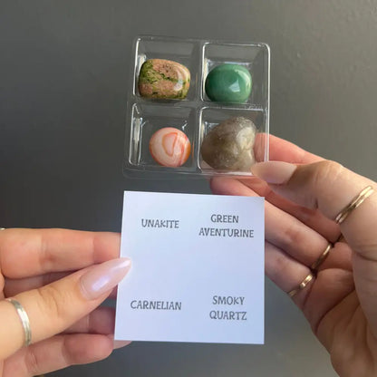 Zodiac sign tumbled crystal set with unakite, green aventurine, carnelian, smoky quartz