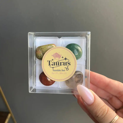 Taurus tumble set gemstone box in Zodiac Sign Tumbled Crystal Set